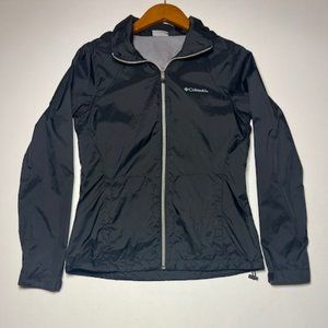 Women's Black Switchback Sportswear Shield Hoodie Windbreaker Jacket Sz S